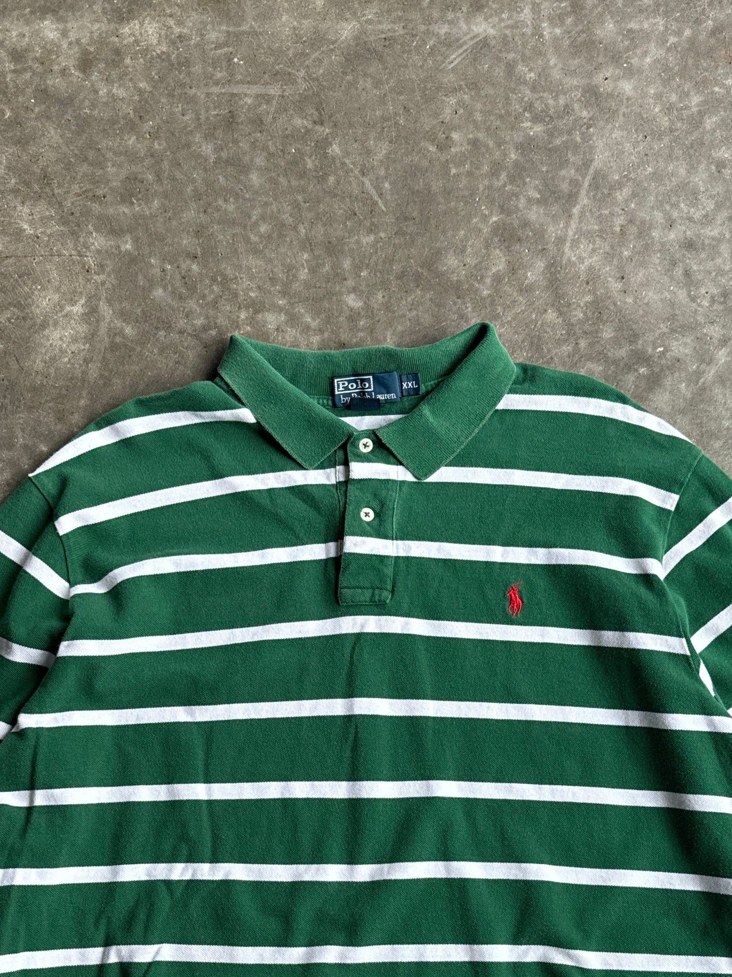 Vintage Green Cropped Striped Polo Long Sleeve Shirt - L