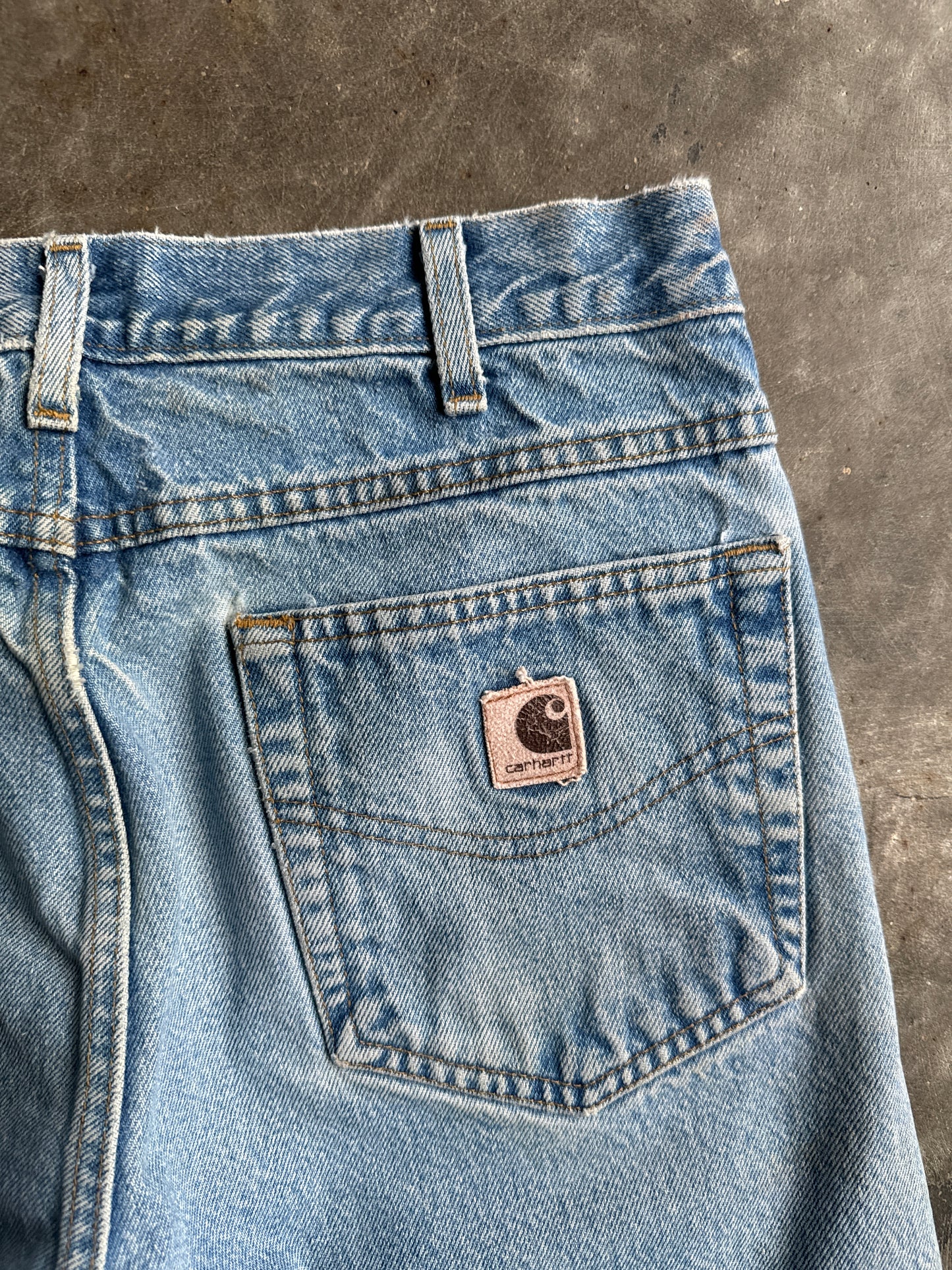 Vintage Medium Wash Painted Distressed Carhartt Denim Shorts - 30
