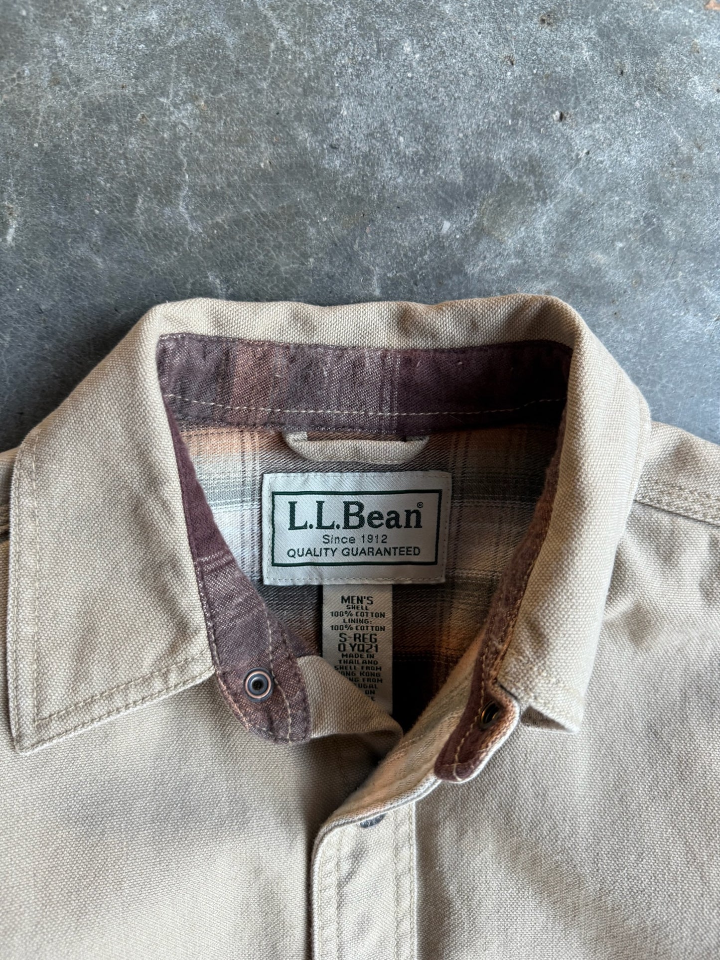 Vintage L.L. Bean Tan Flannel Lined Cropped Button-Up - S