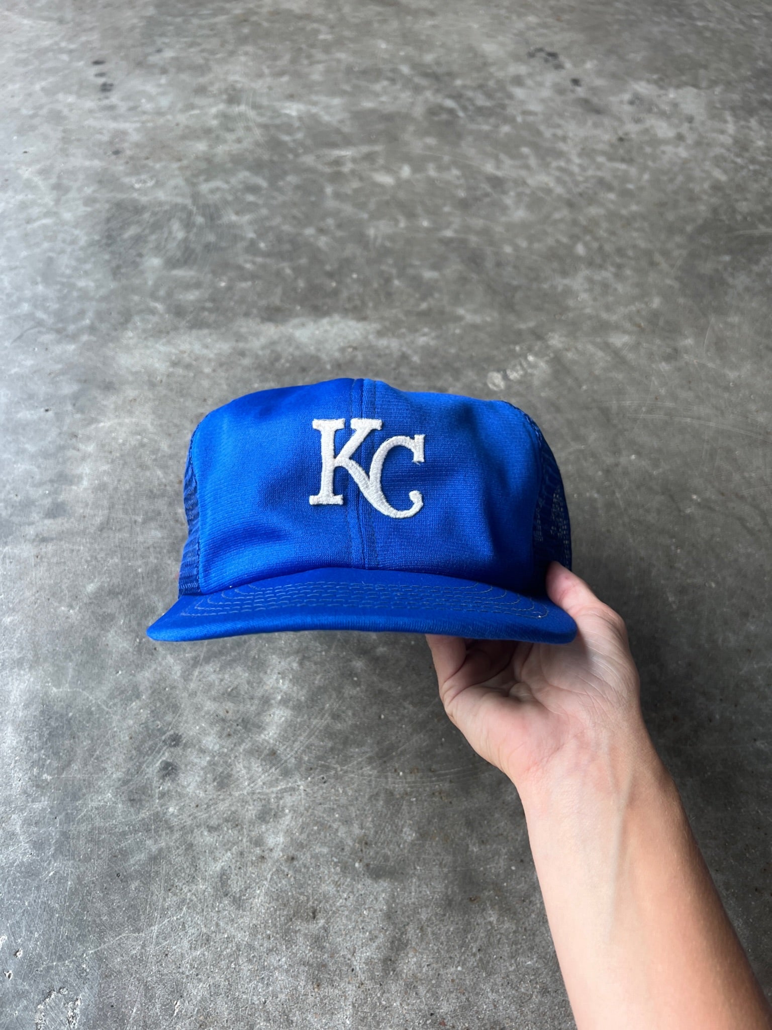 Vintage Kansas City good Royals Snapback Hat Mesh Back MLB Large USA Superstripe AJD