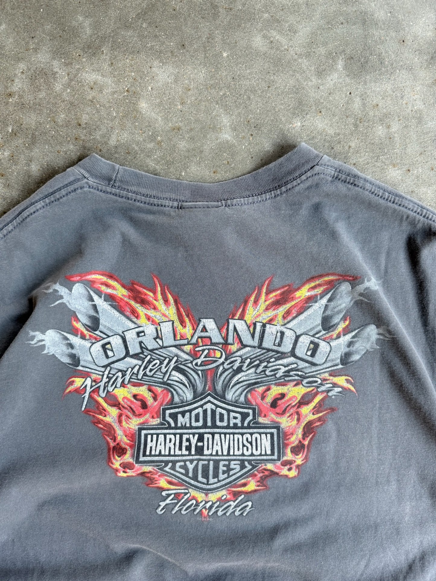 Vintage Faded Grey Harley Davidson Cropped Tee - XL
