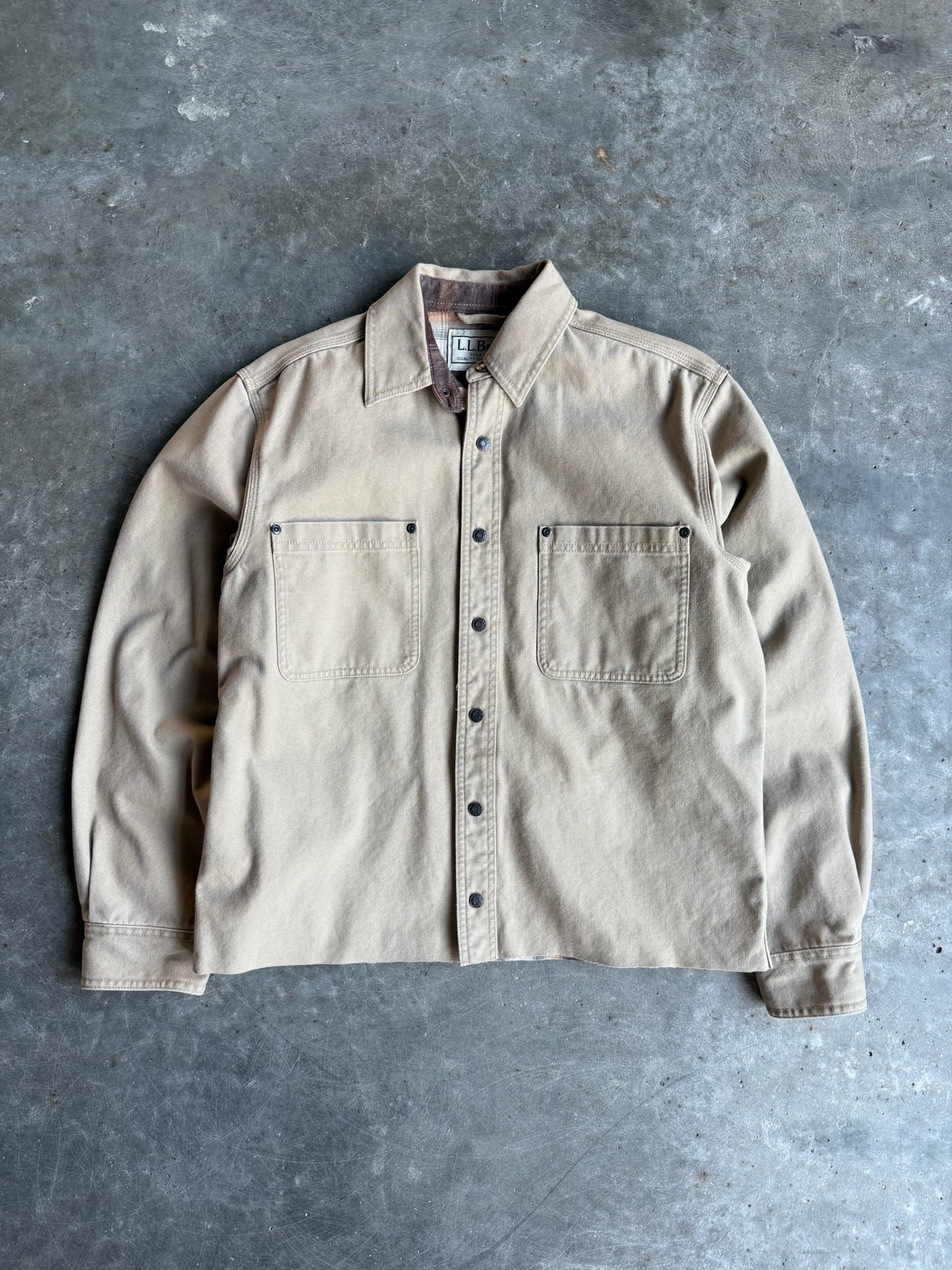 Vintage L.L. Bean Tan Flannel Lined Cropped Button-Up - S