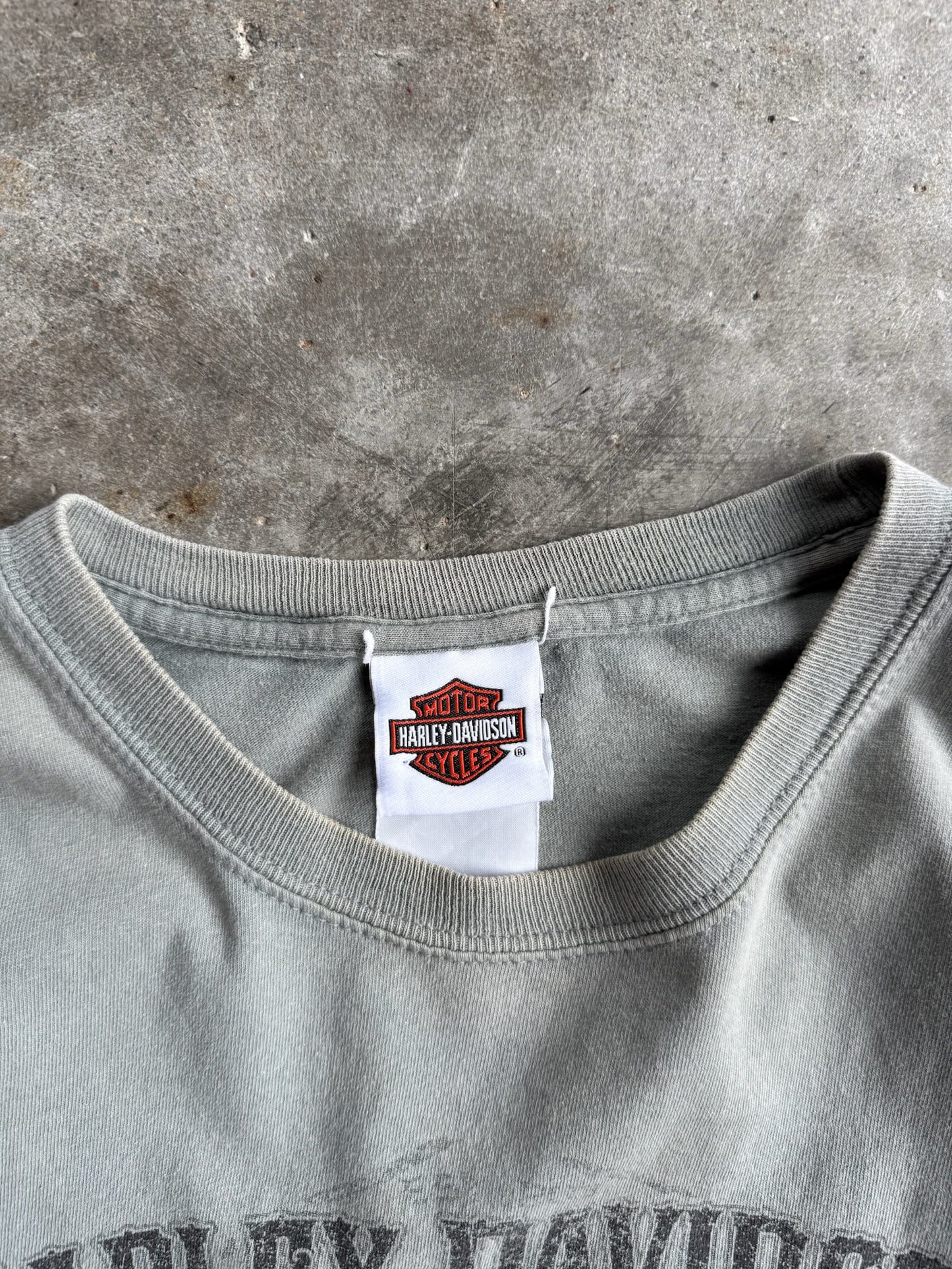 Vintage Green Harley Davidson Distressed Cropped Tee - M