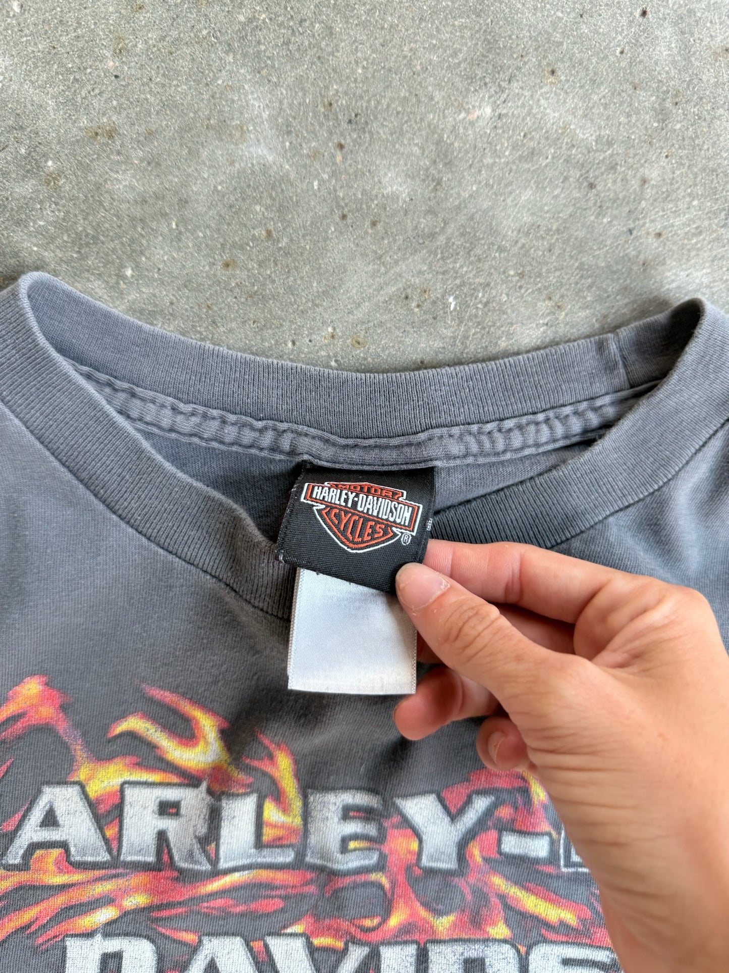 Vintage Faded Grey Harley Davidson Cropped Tee - XL