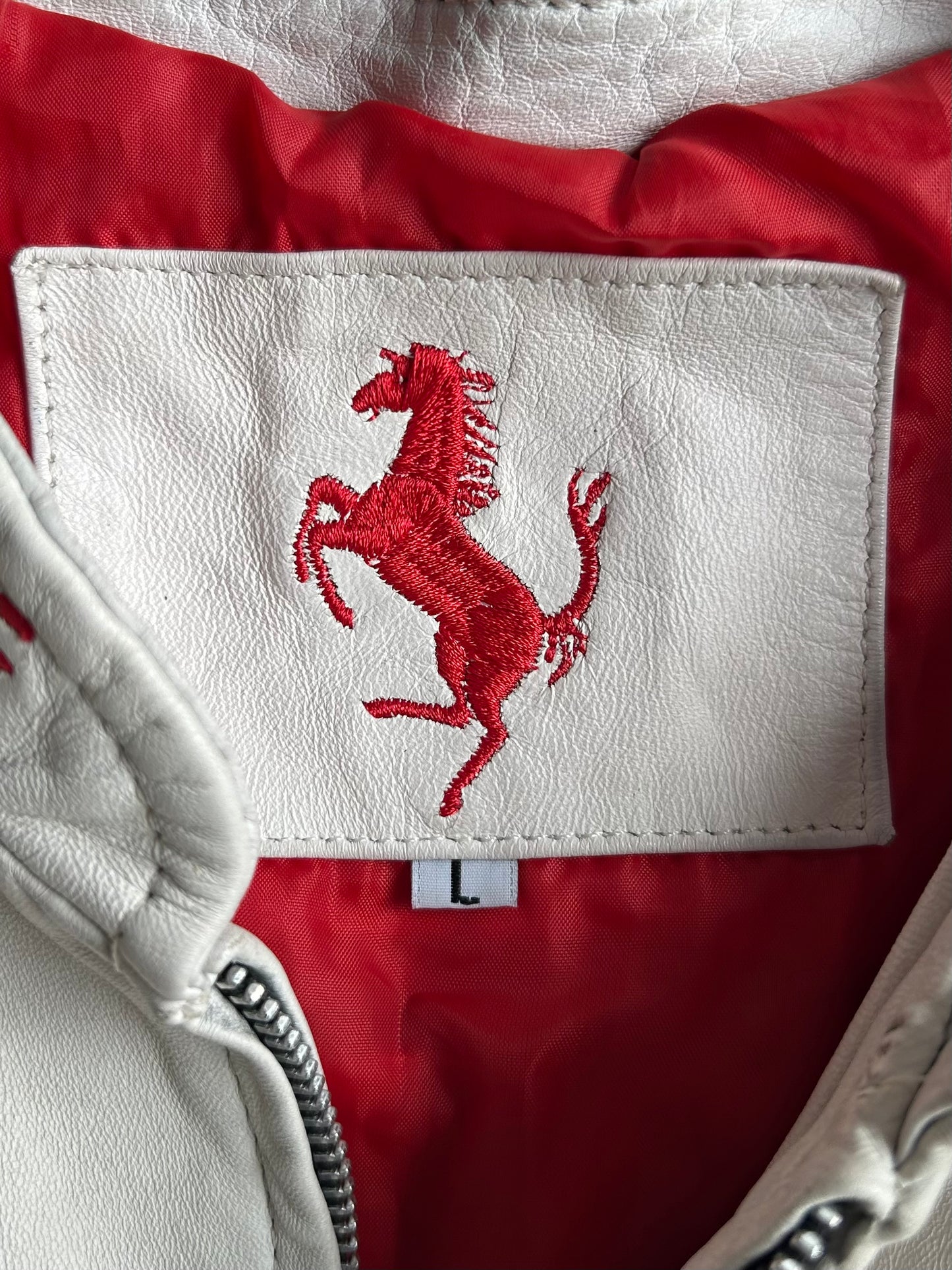 Vintage White Ferrari Leather Racing Jacket - L