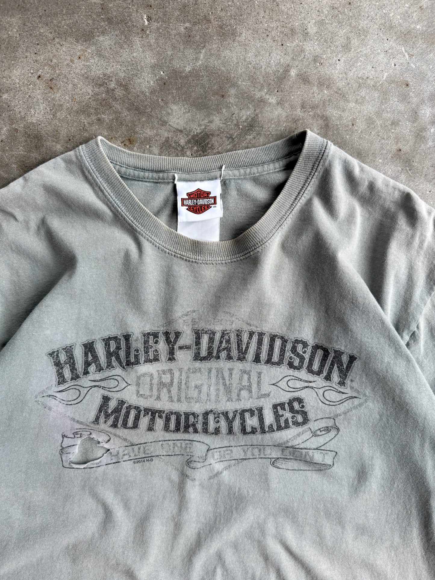 Vintage Green Harley Davidson Distressed Cropped Tee - M