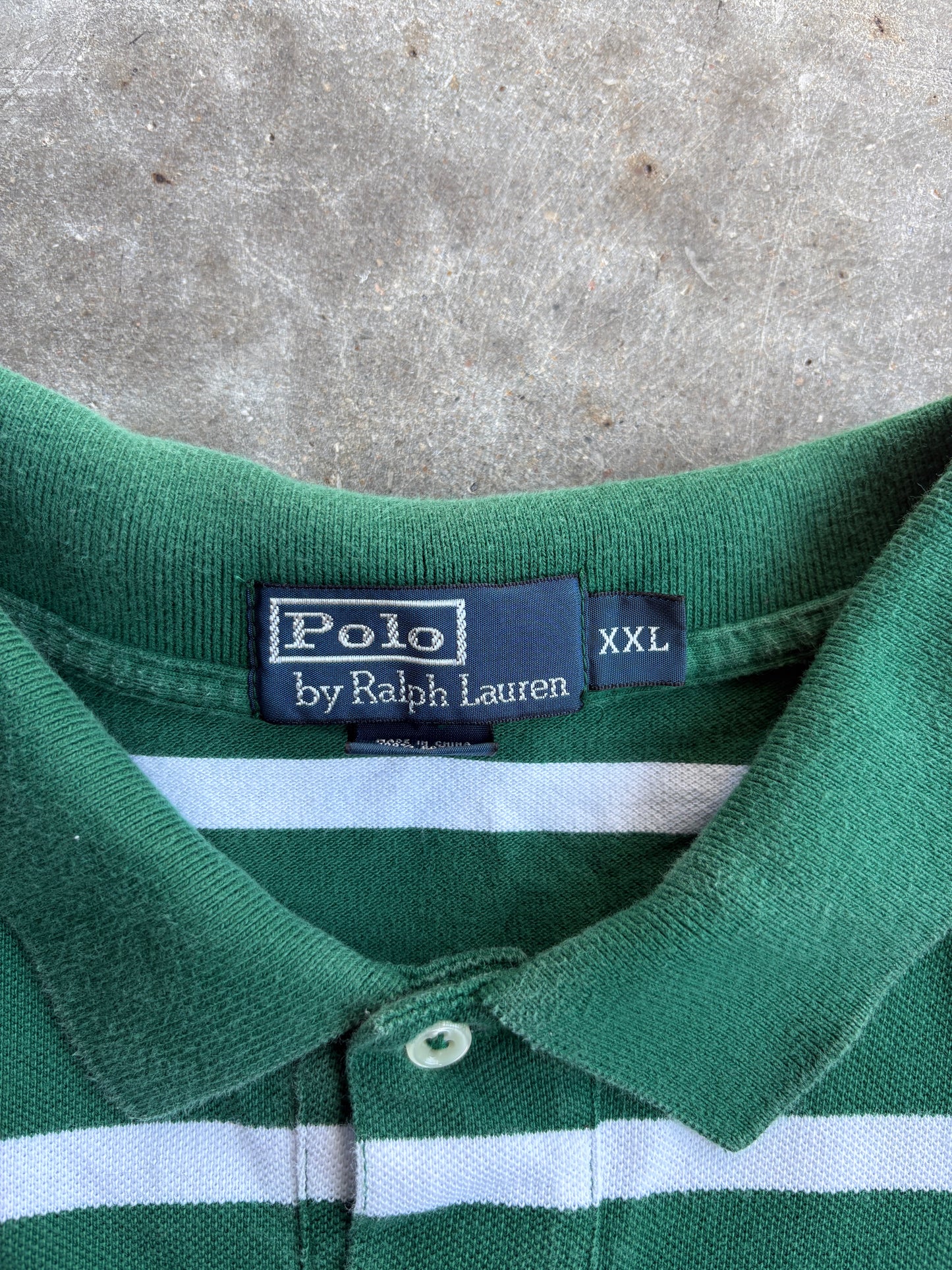 Vintage Green Cropped Striped Polo Long Sleeve Shirt - L