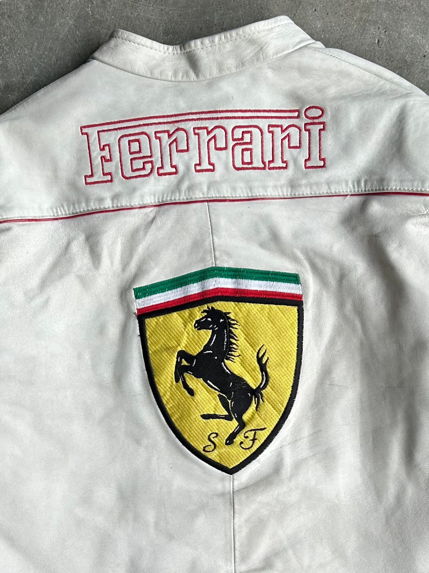 Vintage White Ferrari Leather Racing Jacket - L