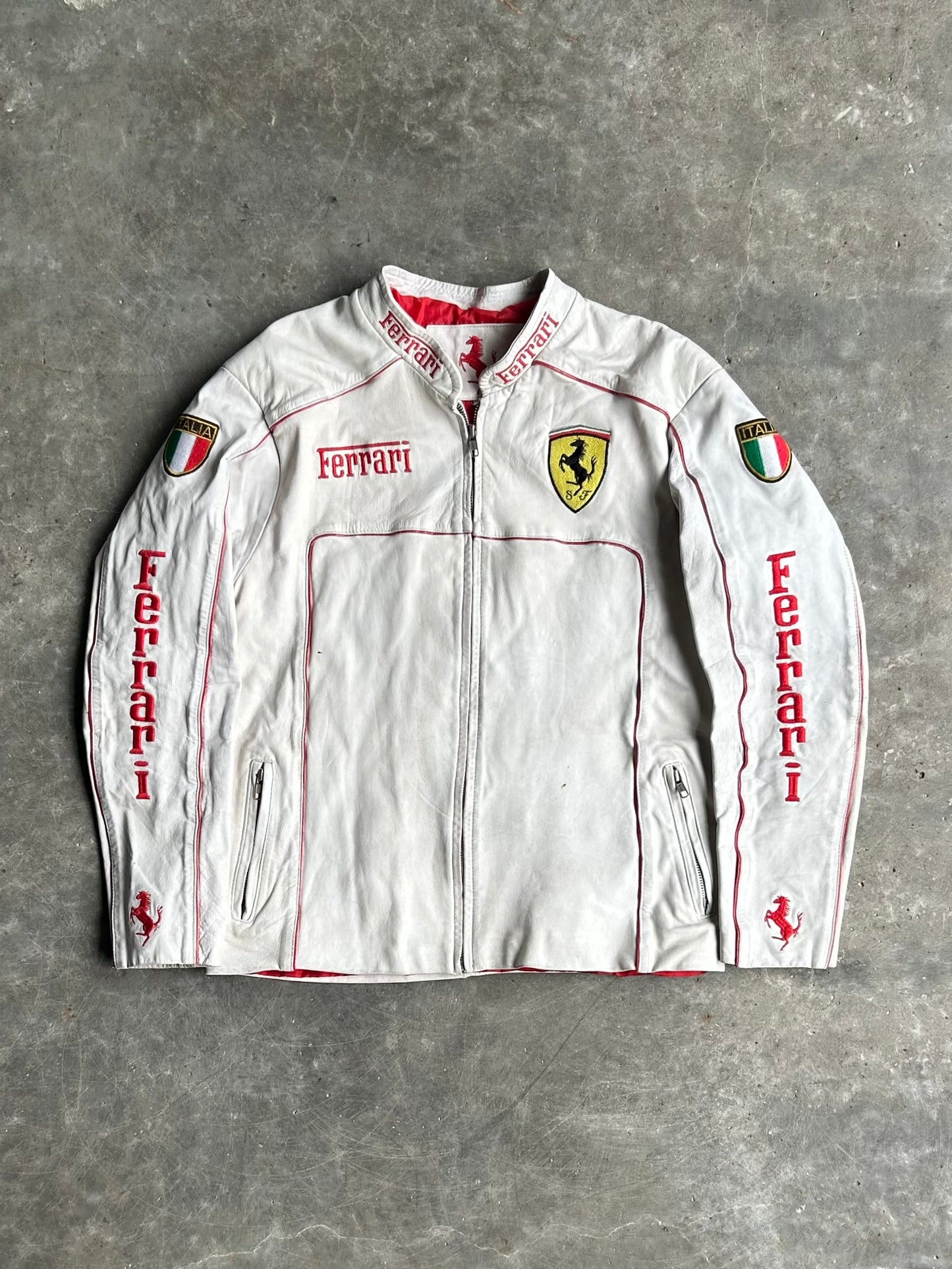 Vintage White Ferrari Leather Racing Jacket - L