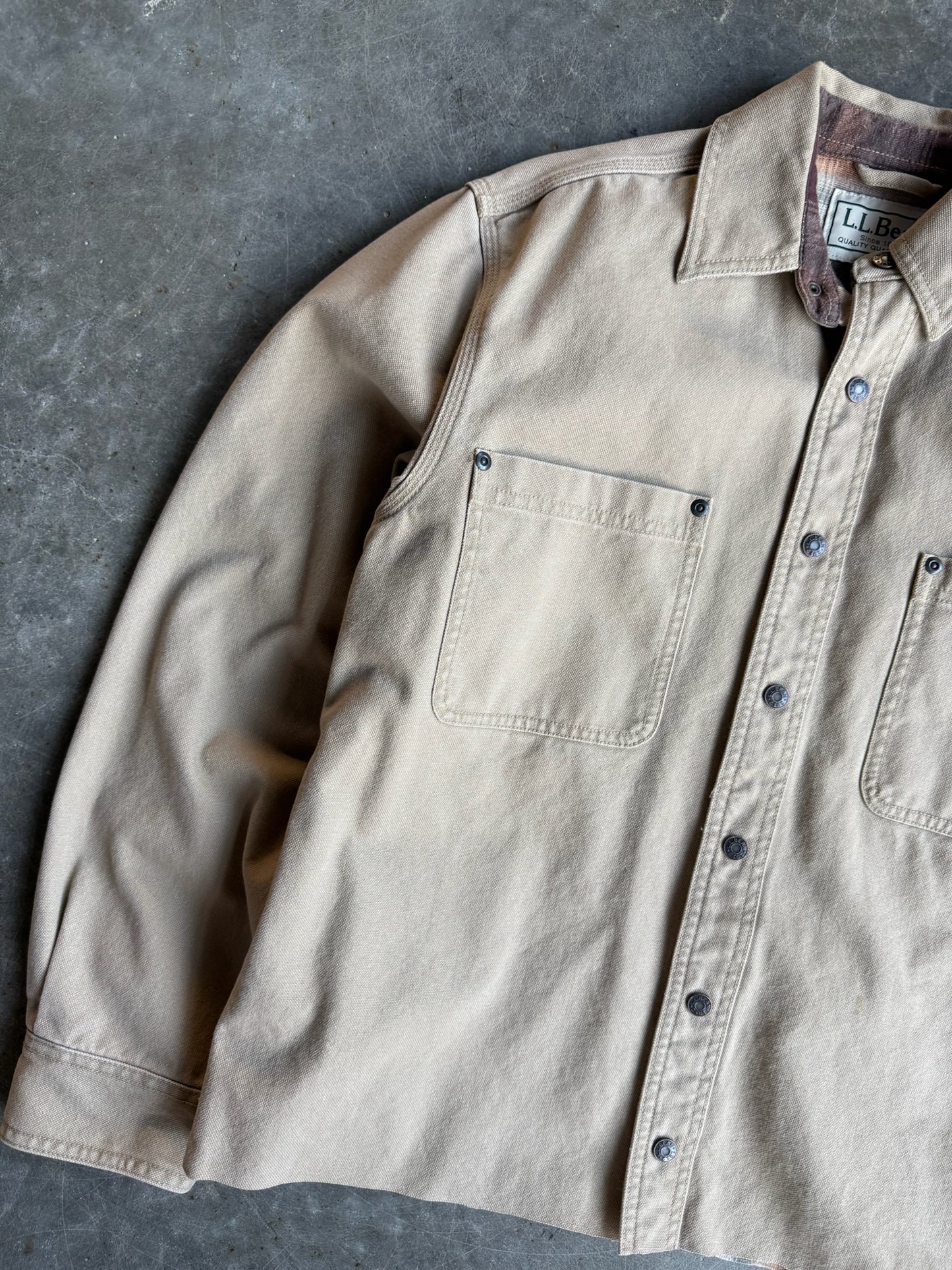 Vintage L.L. Bean Tan Flannel Lined Cropped Button-Up - S