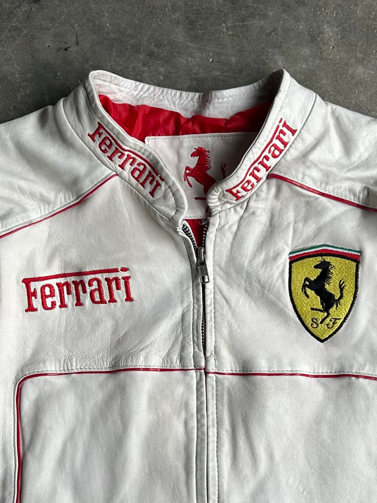 Vintage White Ferrari Leather Racing Jacket - L