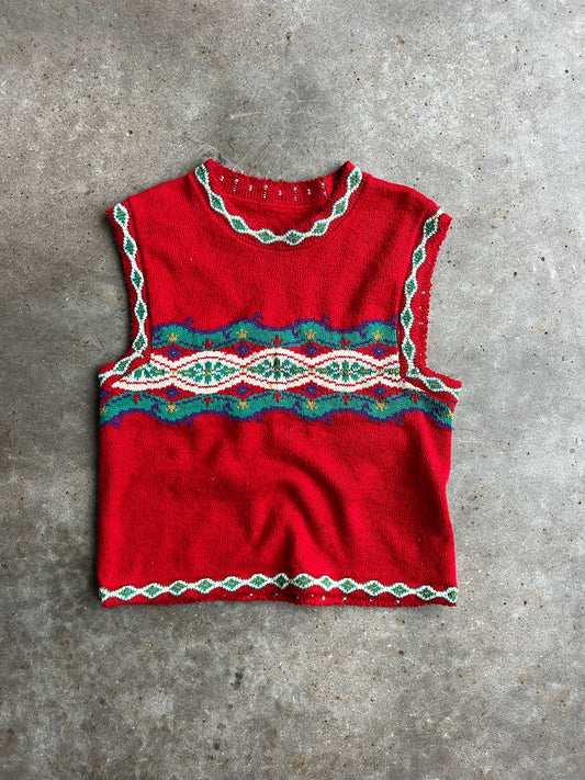 Vintage Red Pattern Sweater Vest - M