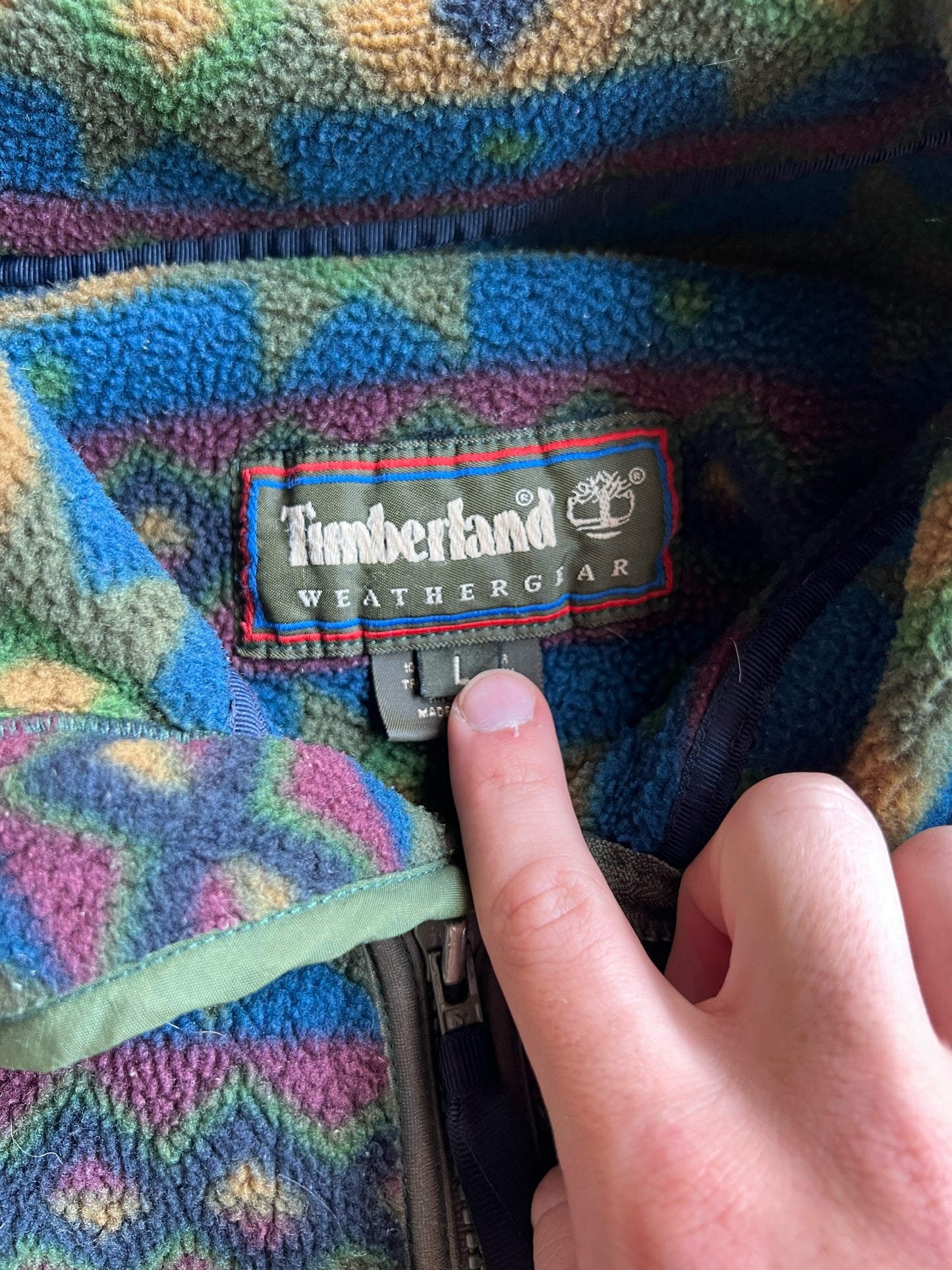 Vintage Tribal Print Timberland Fleece Zip Up - L