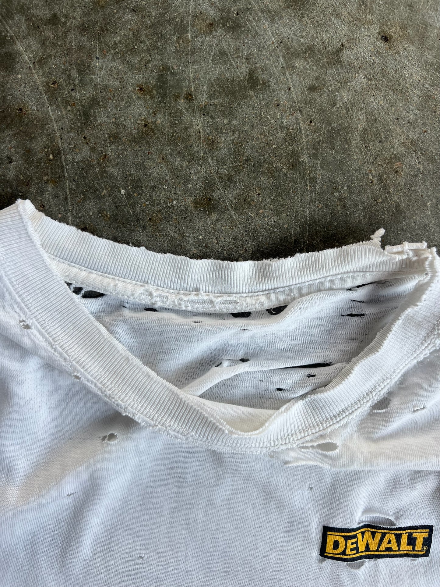 Vintage White Distressed DeWalt Shirt - L