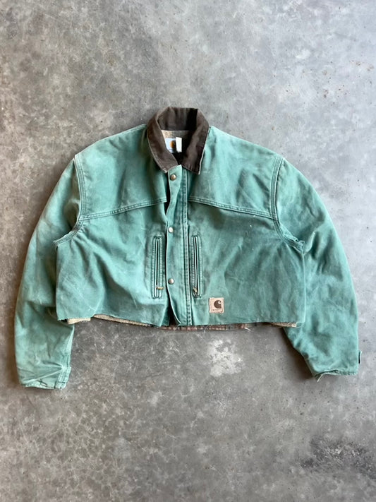 Vintage Cropped Green Flannel Lined Carhartt Jacket - XL