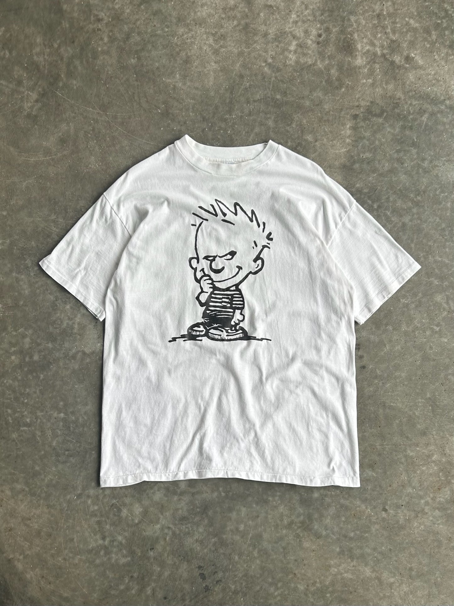 Vintage White Mischievous Calvin Tee - XL