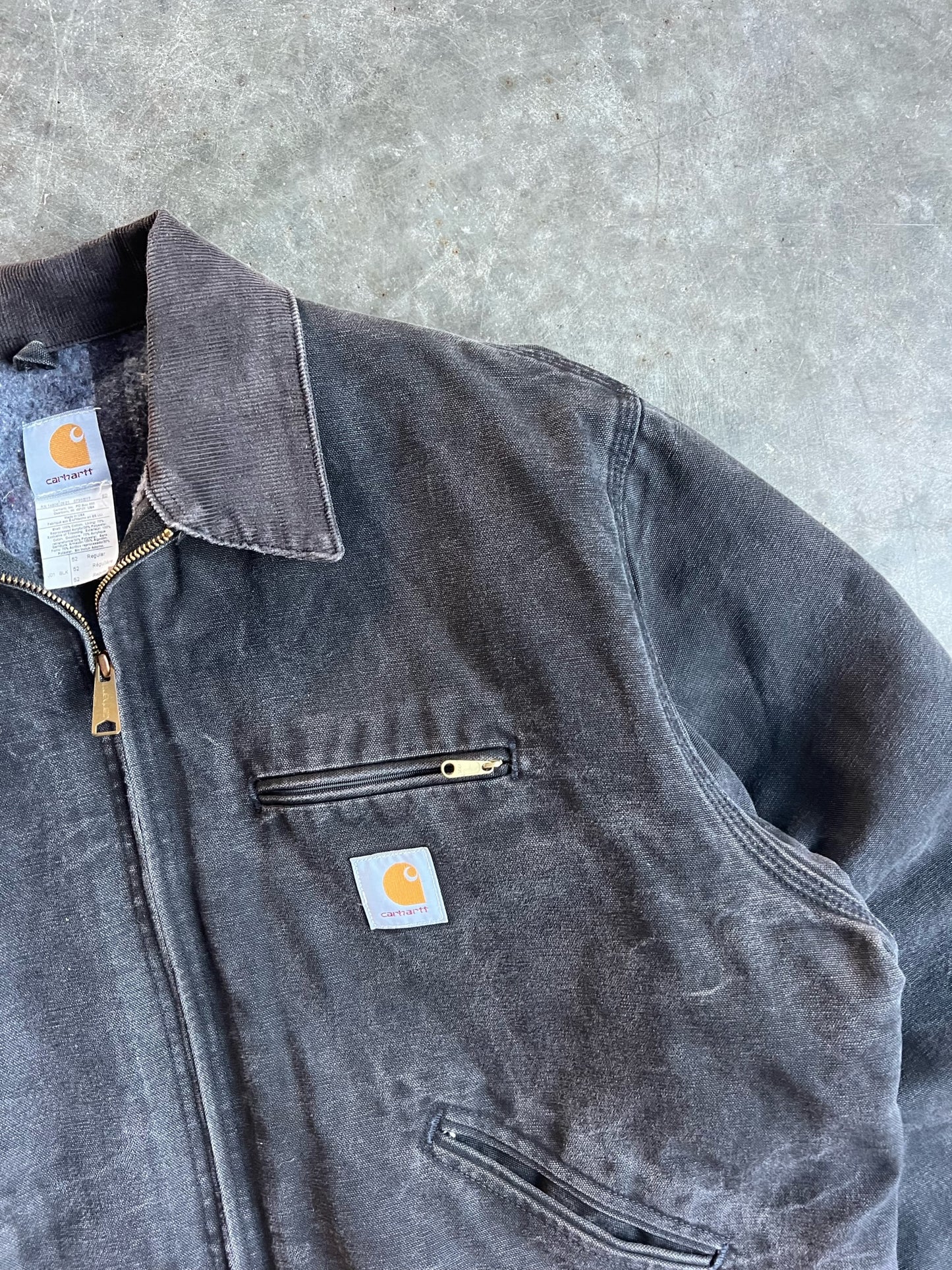 Vintage Faded Black Flannel Lined Detroit Carhartt Jacket - XL