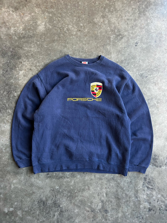 Vintage Navy Embroidered Porsche Crew - M