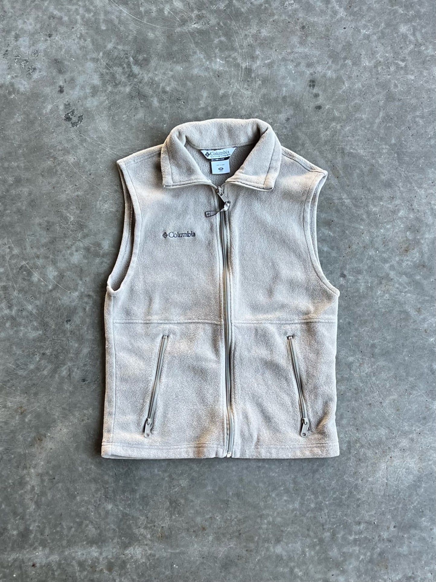 Vintage Cream Fleece Columbia Zip Up Vest - S