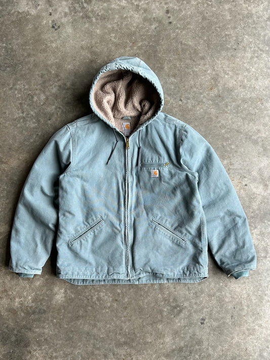 Dusty Blue Fleece Lined Hooded Carhartt Jacket - L