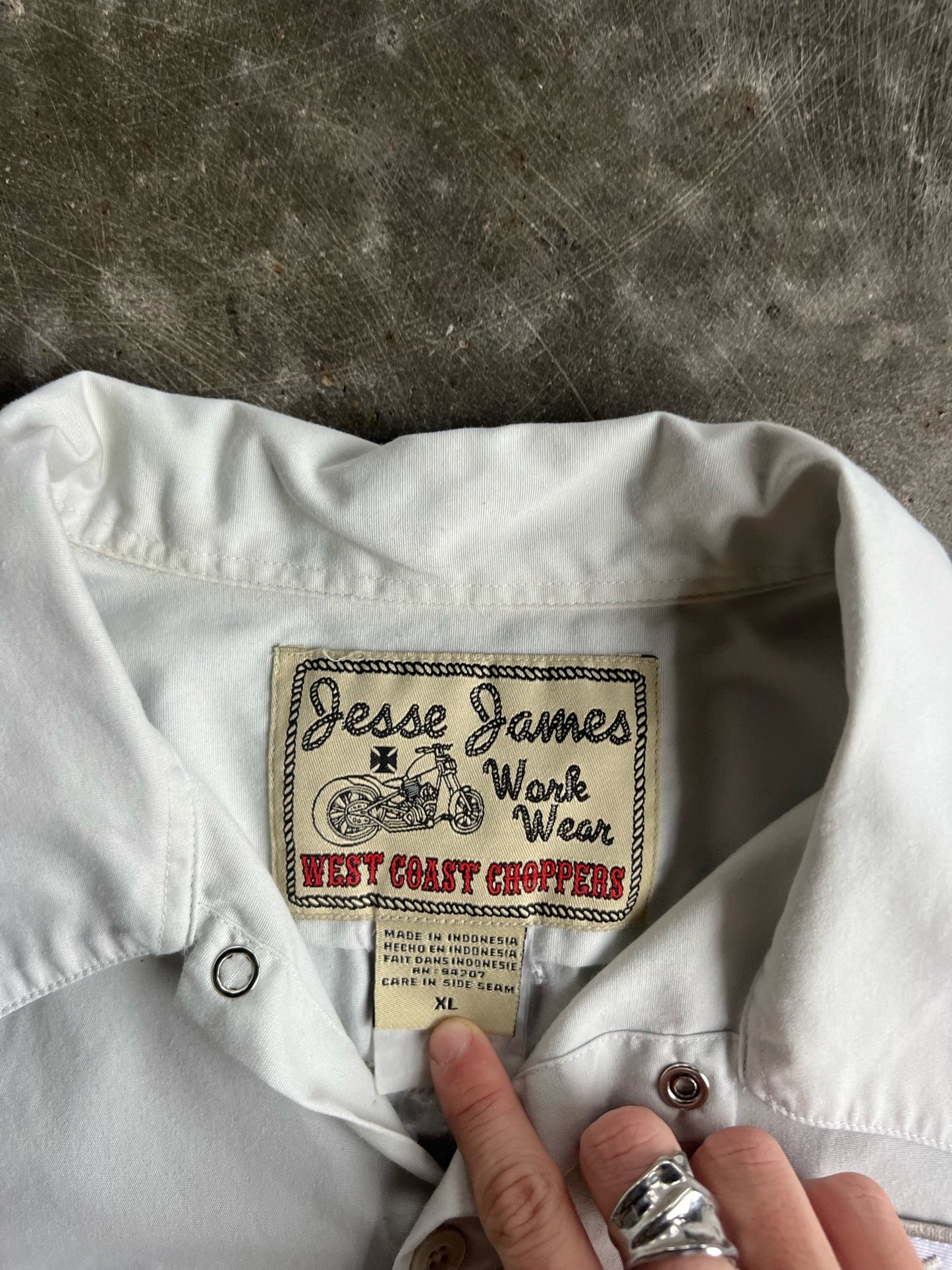 Vintage Cream Cropped West Coast Choppers Button Up Shirt - XL