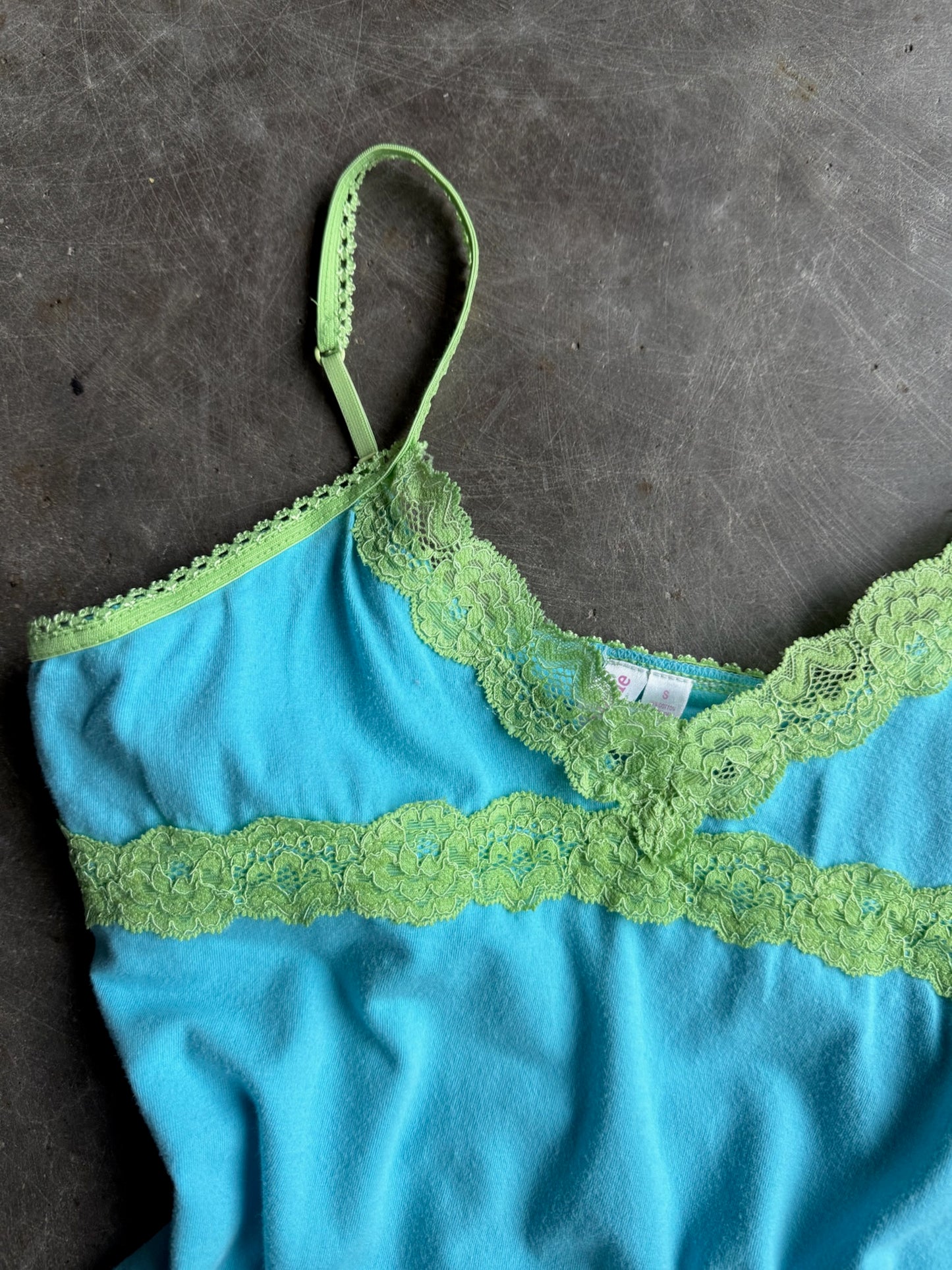 Vintage Teal Lace Trimmed Tank Top - S