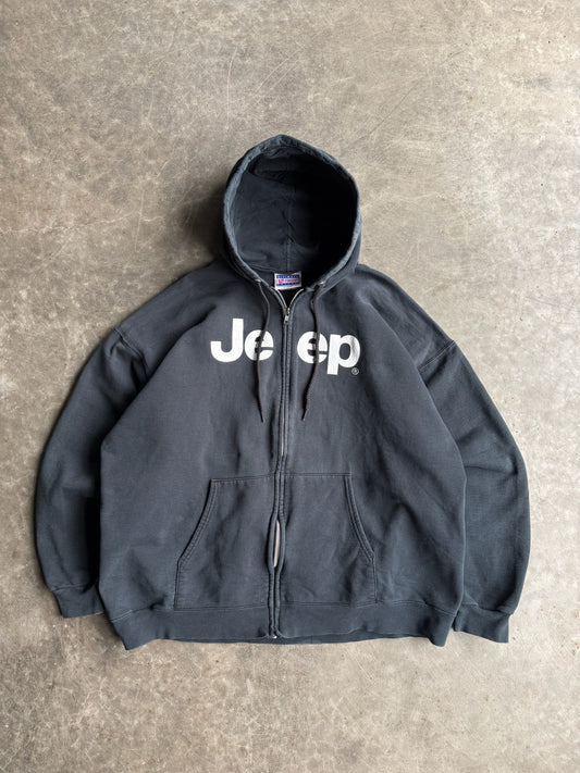 Vintage Black Jeep Zip Up Hoodie - XL