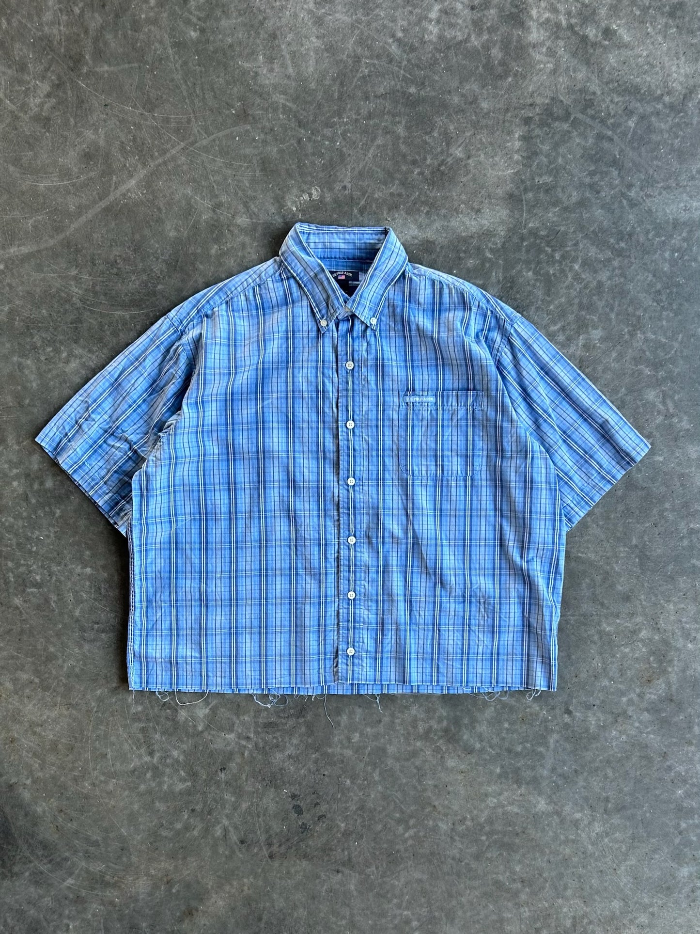 Blue Polo Plaid Cropped Button-Up - XL