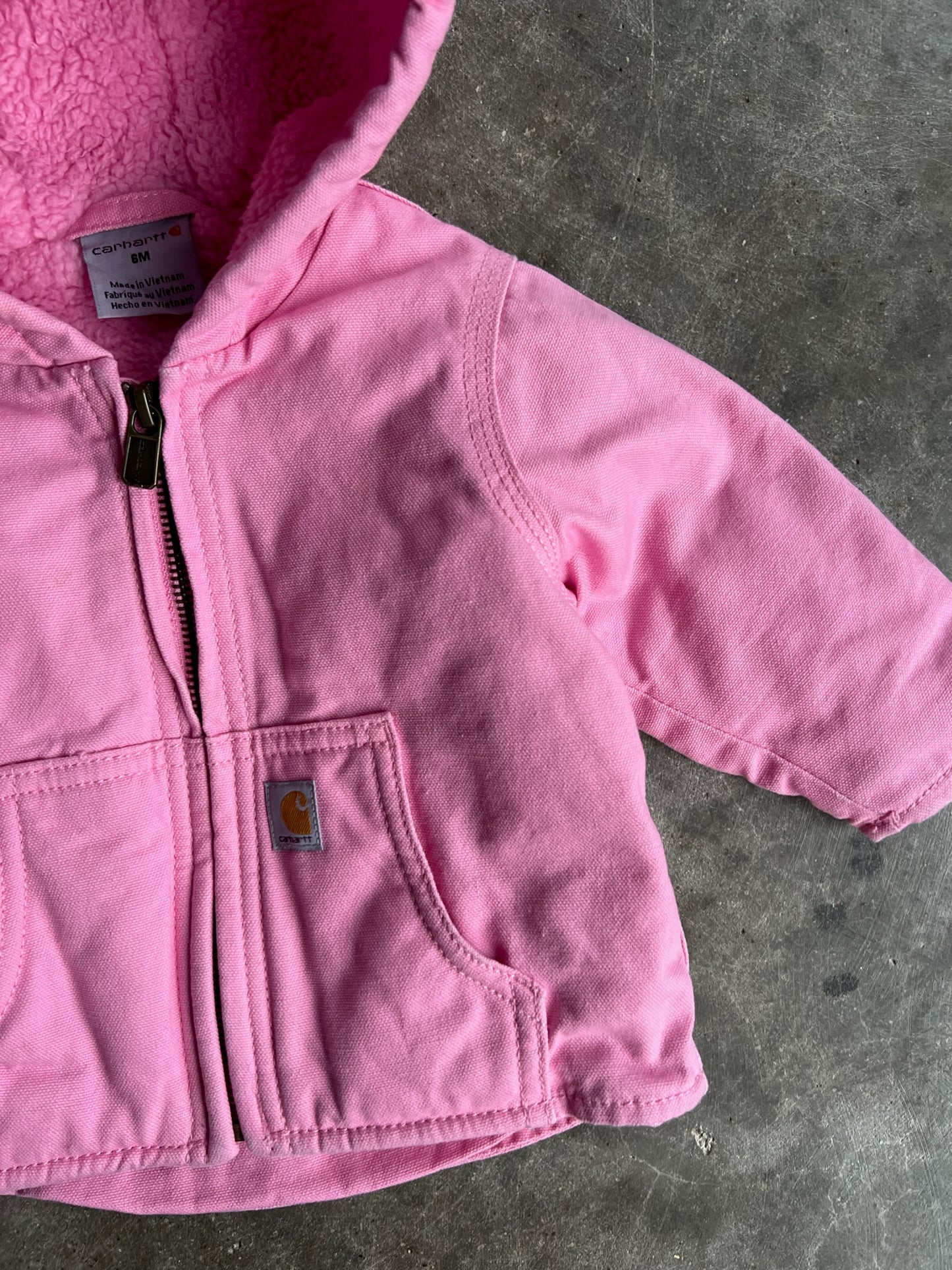 Vintage Baby Pink Sherpa Lined Carhartt Jacket - 6M