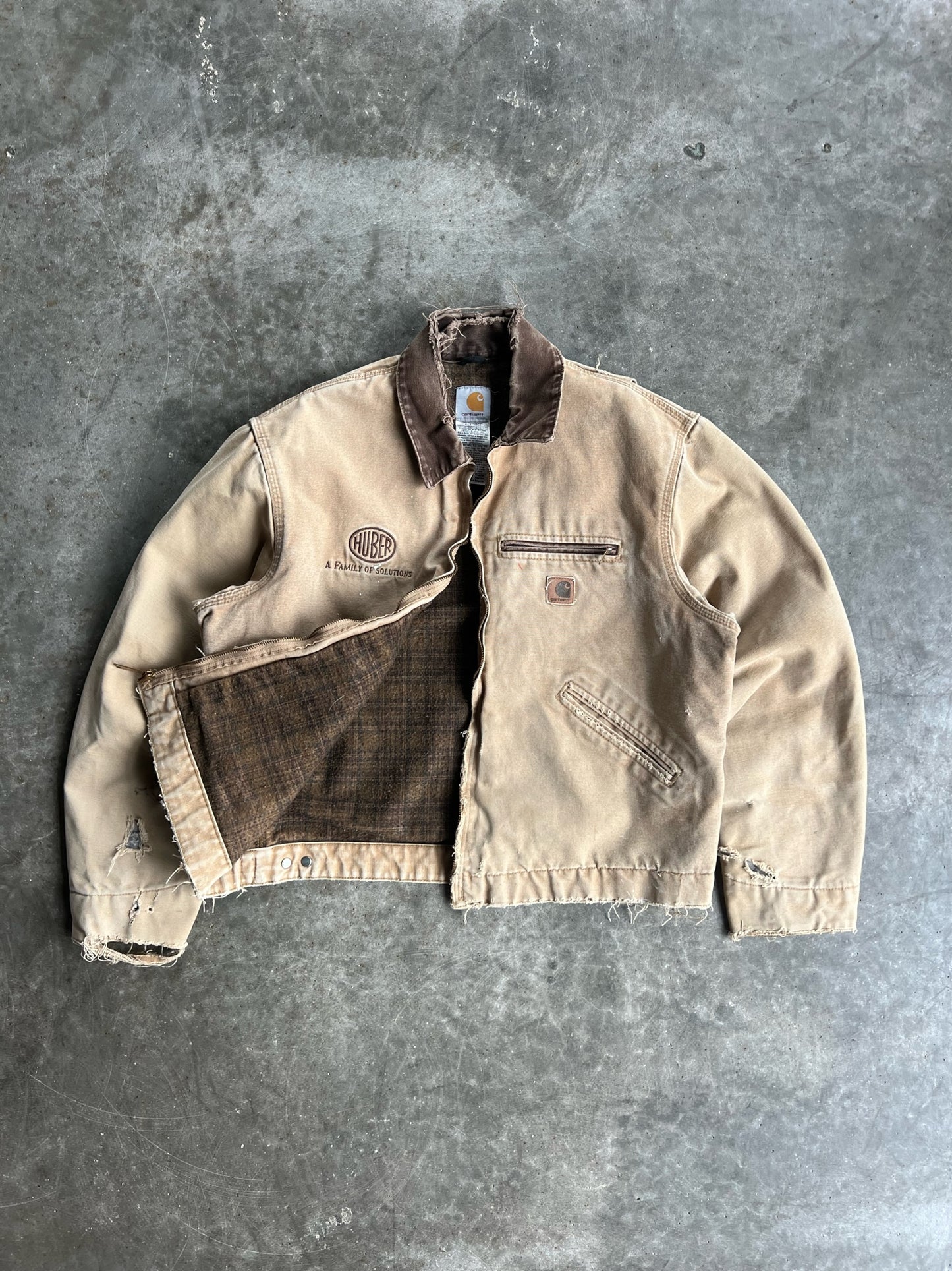 Vintage Tan Distressed Flannel Lined Carhartt Detroit Jacket - L