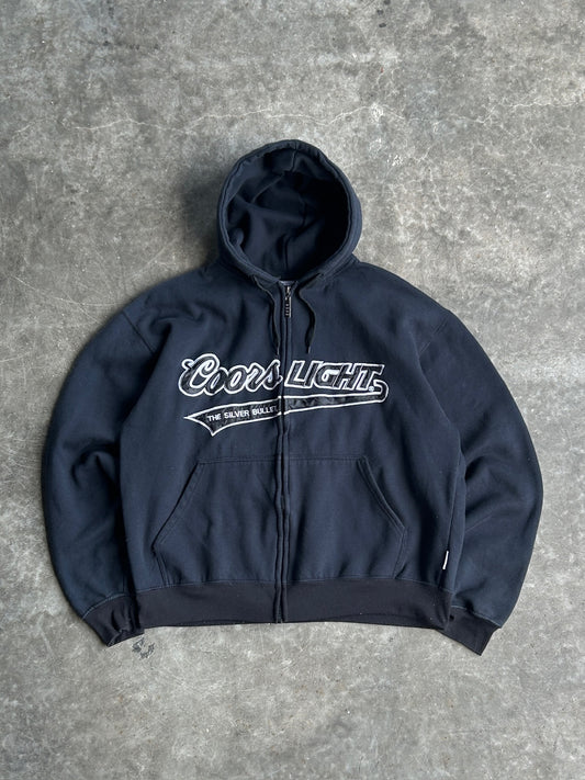 Vintage Black Coors Light The Silver Bullet Zip Up Hoodie - XL