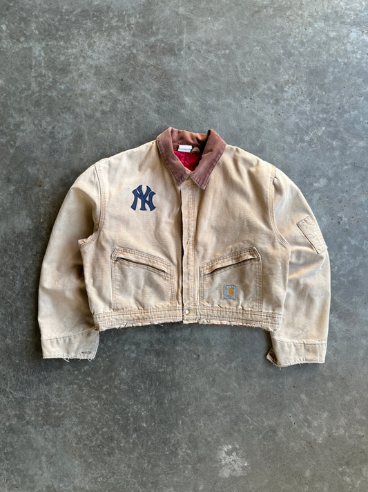 Vintage Yankees Tan Cropped Carhartt Jacket - XL