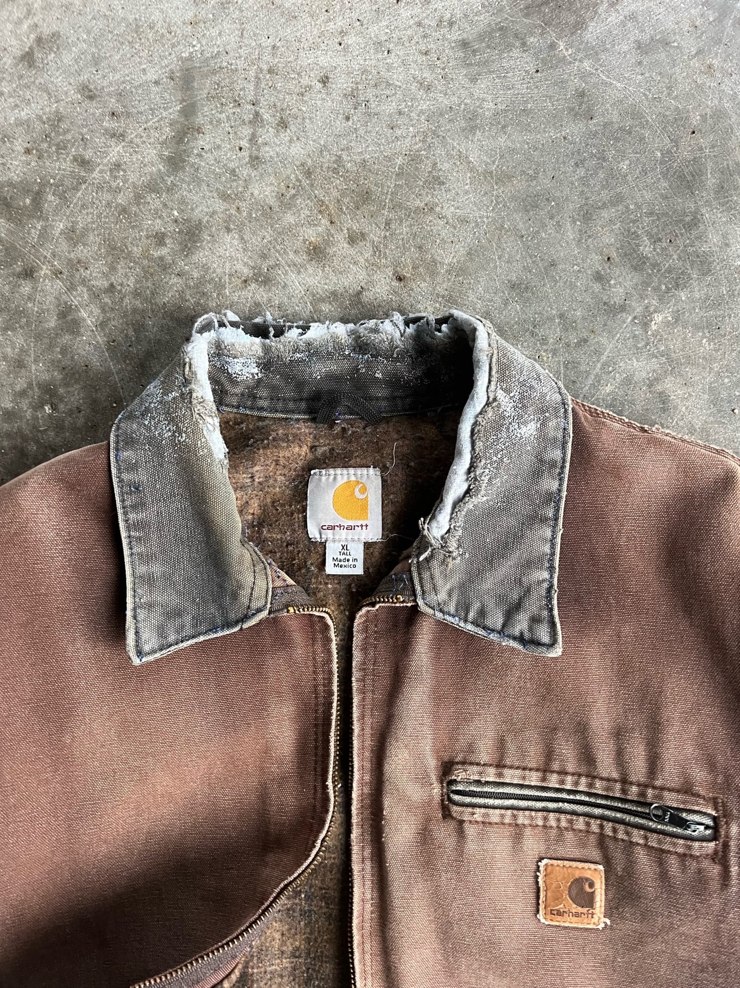 Vintage Brown Flannel Lined Distressed Carhartt Detroit Jacket - XL