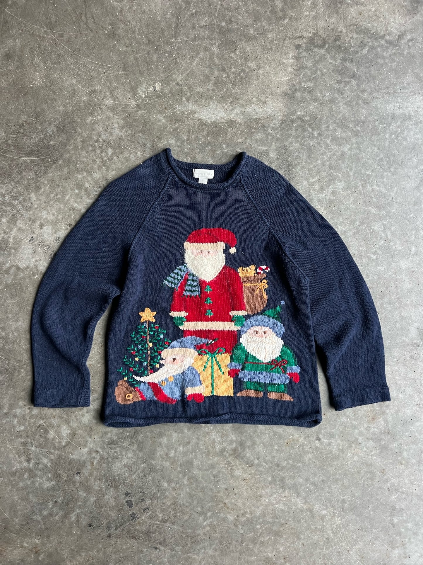 Vintage Navy Santa And Elves Christmas Sweater - S