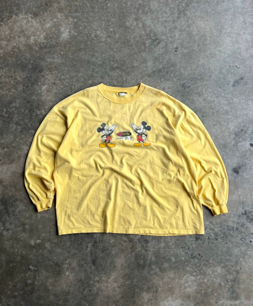 Vintage Bootleg Yellow Mickey Mouse Nike Long Sleeve Shirt - XXL