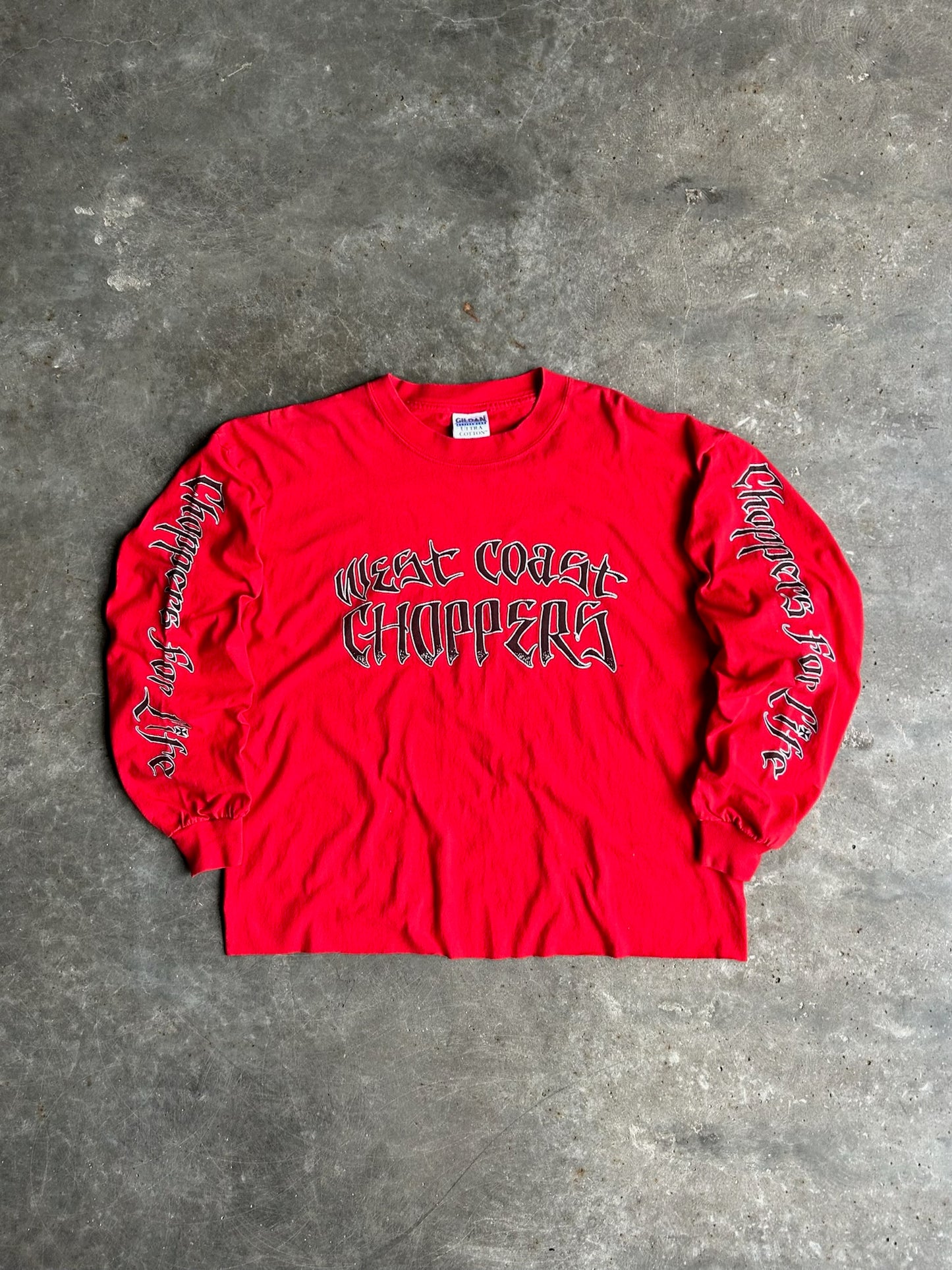 Vintage Red West Coast Choppers Crop Long Sleeve Shirt - XL