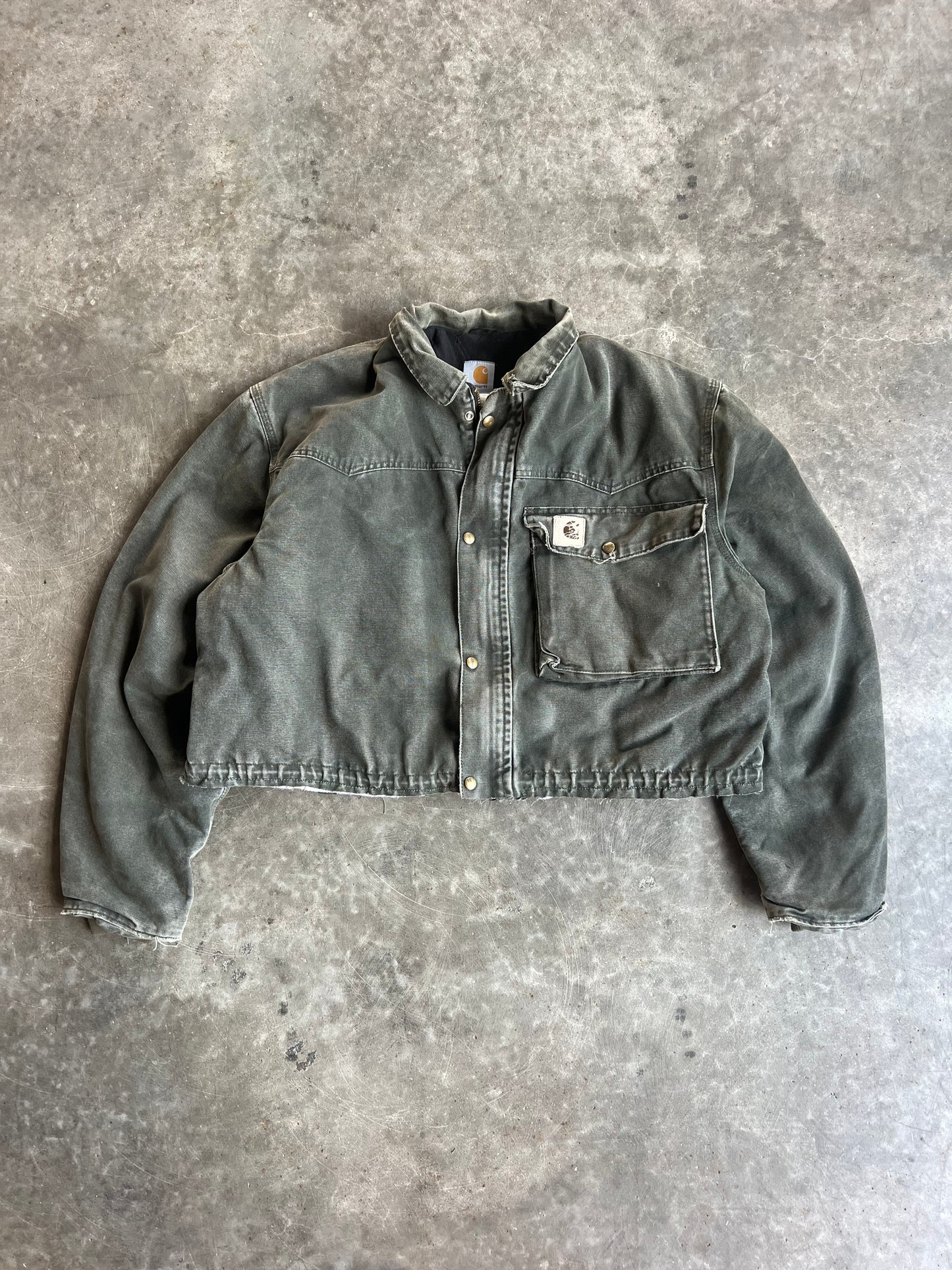 Vintage Faded Green Cropped Carhartt Jacket - XL