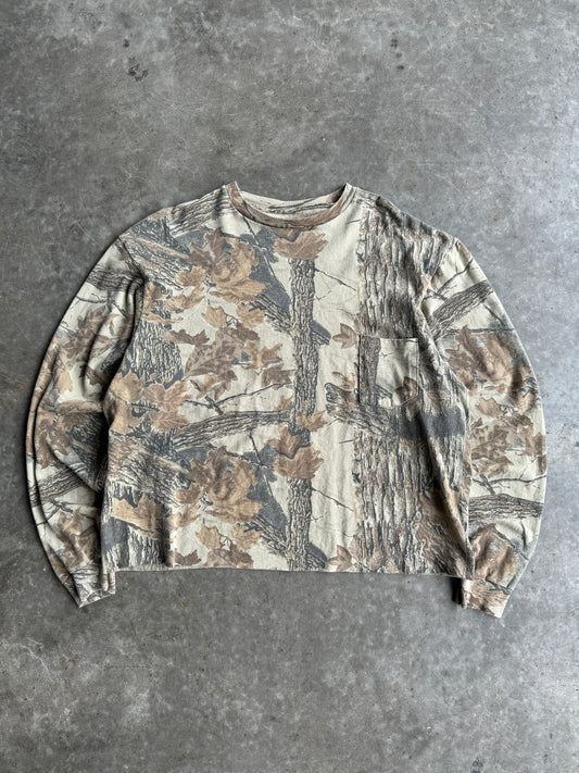 Camo Faded Crop Long Sleeve Shirt - L