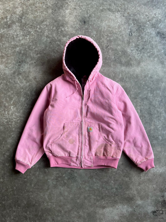 Vintage Baby Pink Hooded Carhartt Jacket - S