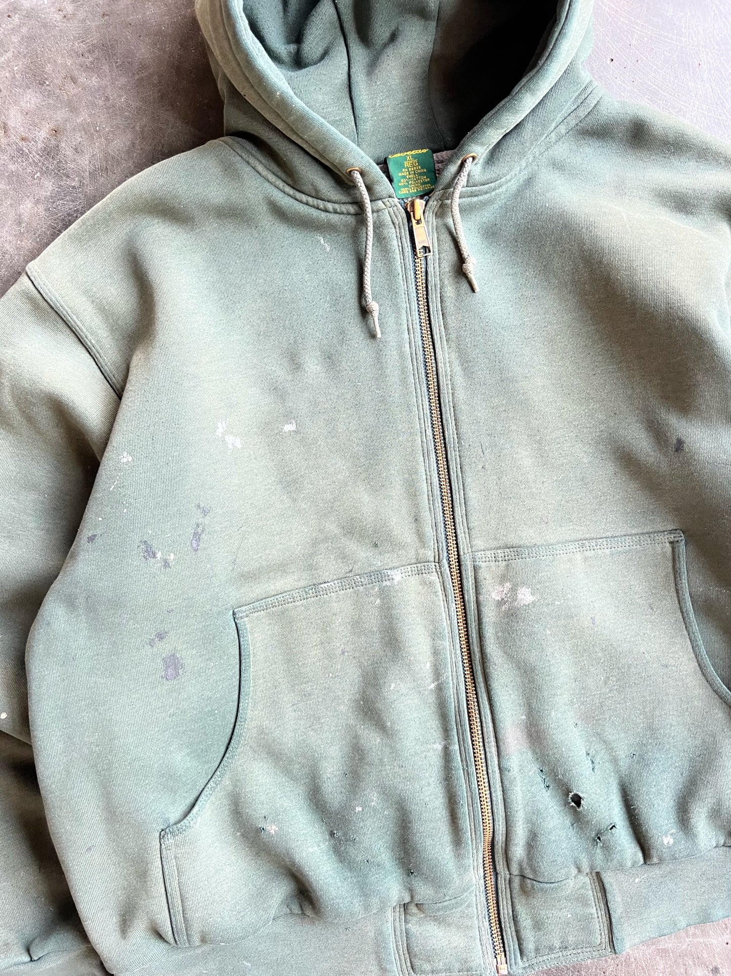 Vintage Green Painted Thermal Lined Zip Up - XL