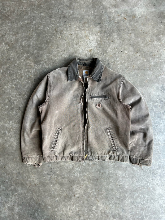 Vintage Faded Brown Flannel Lined Carhartt Detroit Jacket - XL