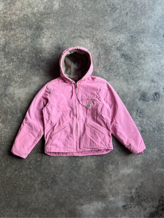 Baby Pink Sherpa Lined Hooded Carhartt Jacket - M