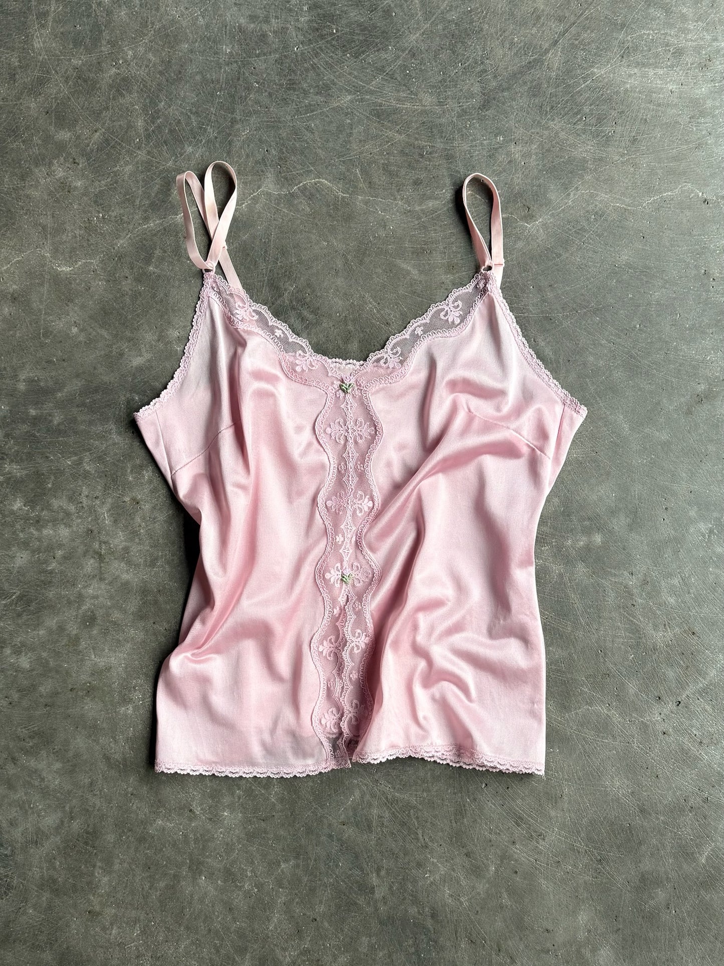 Vintage Baby Pink Lace Slip Top - L