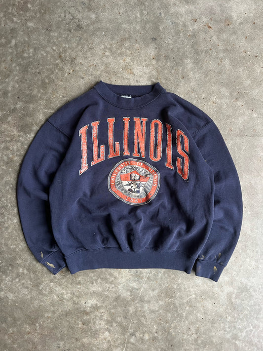 Vintage Navy Faded Illinois University Crew - L