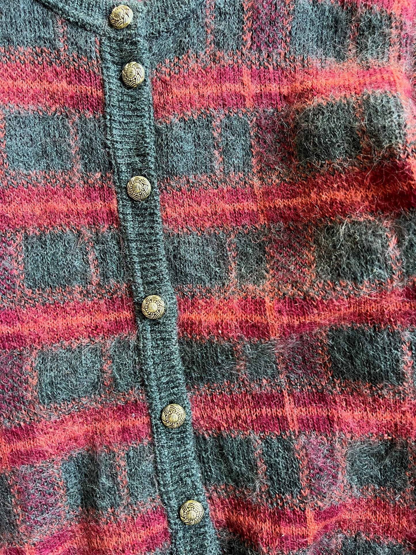 Vintage Magenta Plaid Pitlochry Cardigan - L