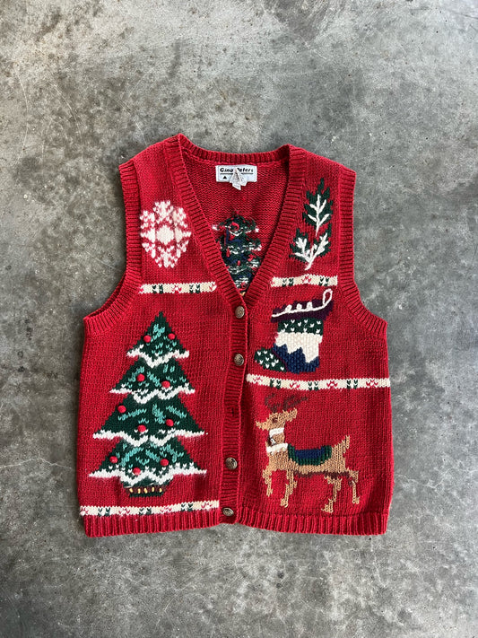 Vintage Red Christmas Sweater Vest - S