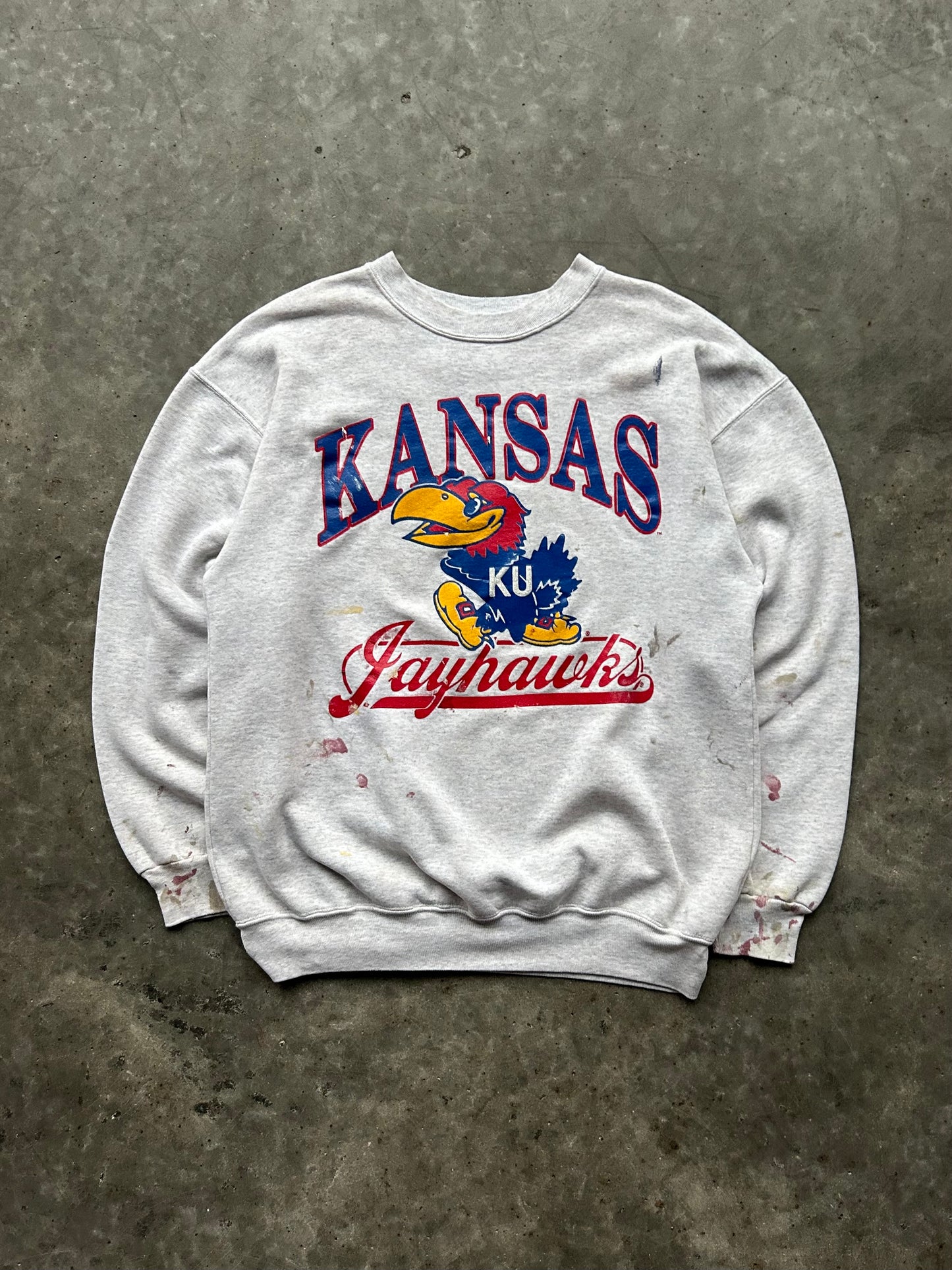 Vintage Painted Kansas Jayhawks Crew - L