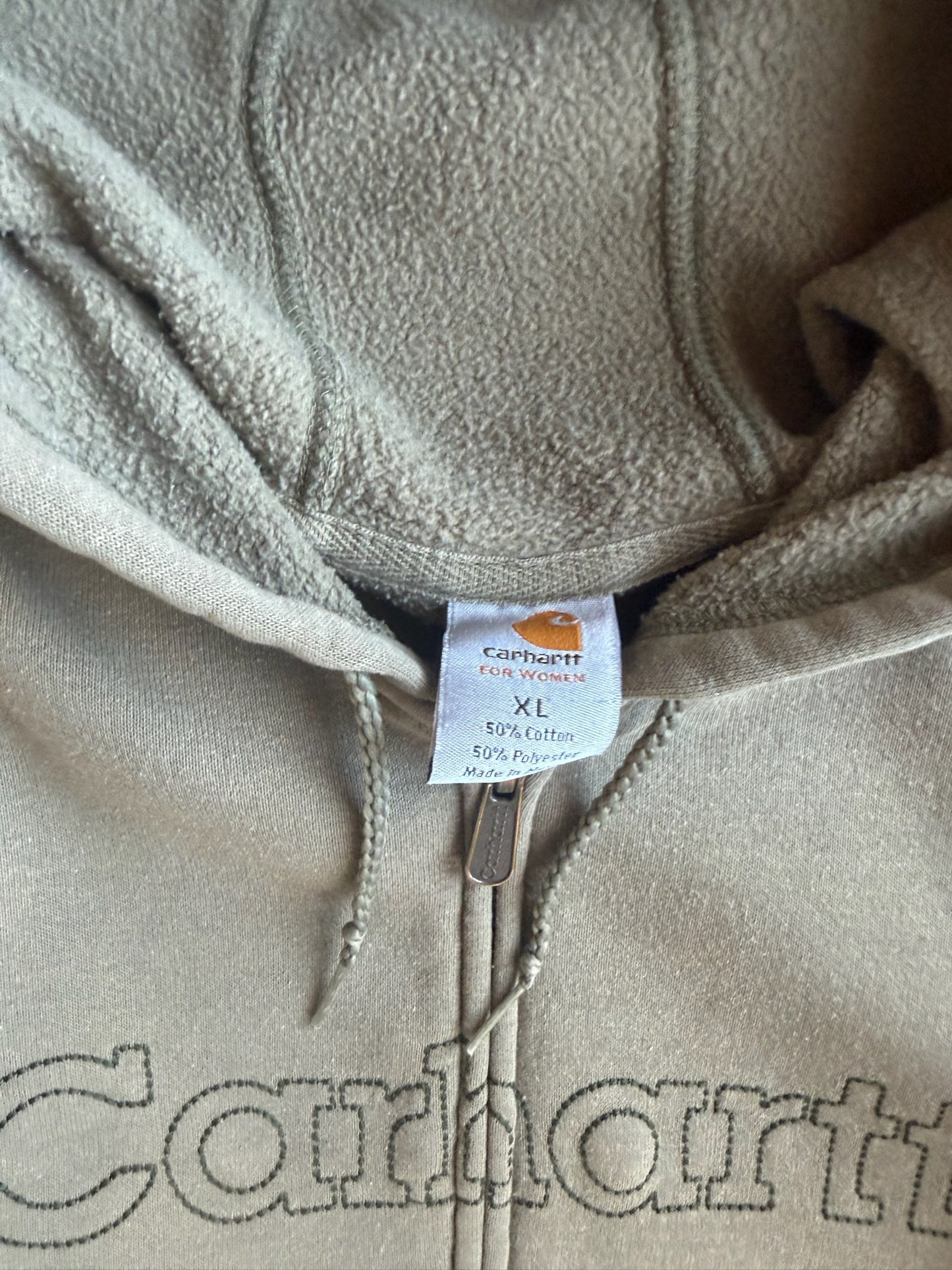 Vintage Carhartt Army Green Zip Up Hoodie - XL