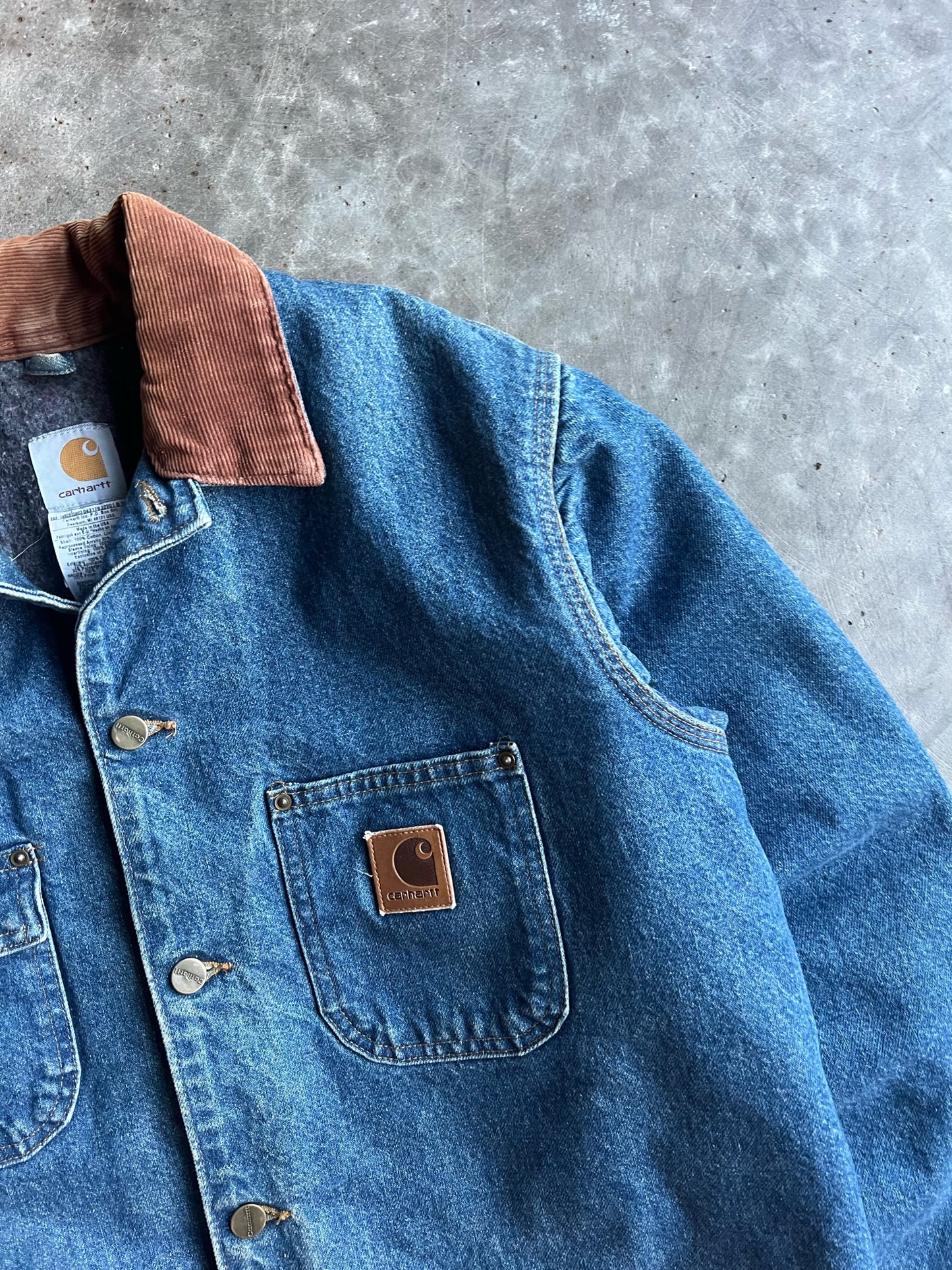 Vintage Cropped Denim Flannel Lined Carhartt Jacket - M