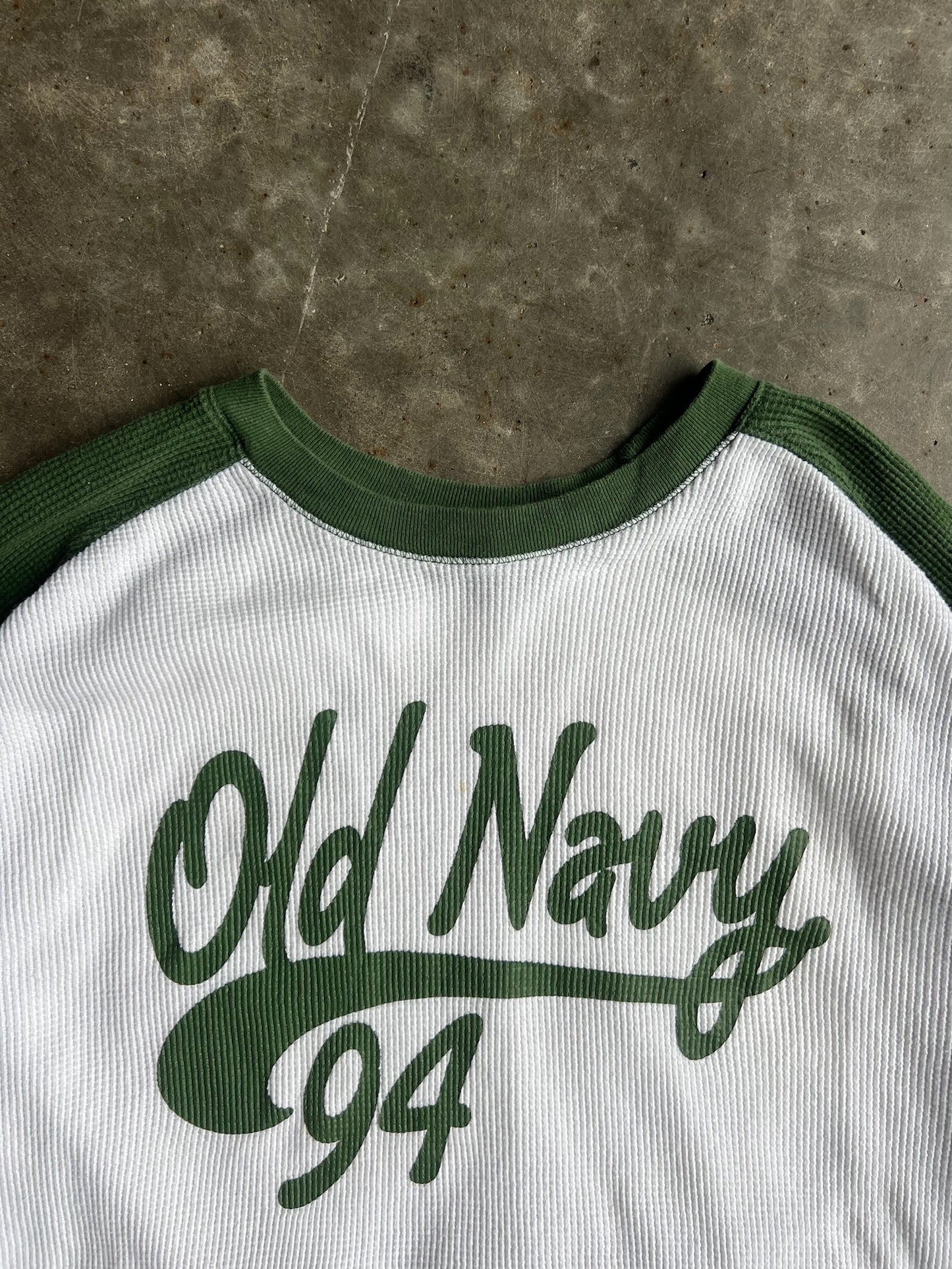 Vintage Green/White Cropped Old Navy Thermal - XL